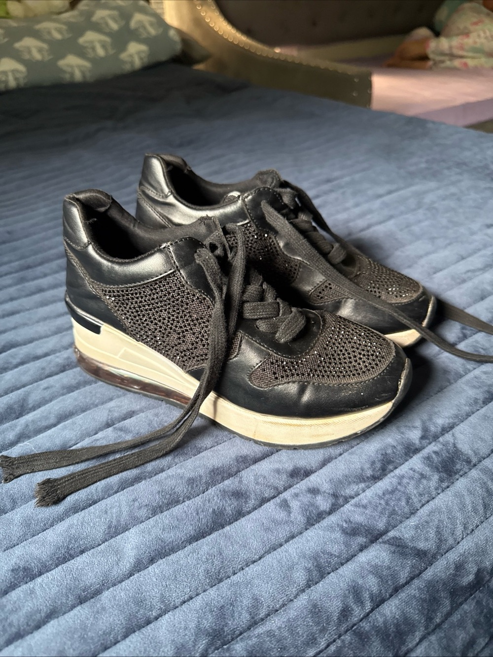 Karl Lagerfeld Black Crystal Mesh Platform Sneakers with Cream Sole - Picture 13 of 14